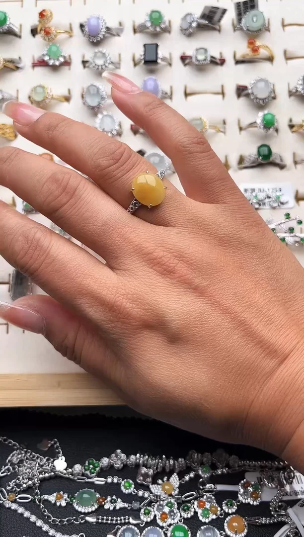 【闪购商品】翡翠戒指银S925镶嵌缅甸天然A货翡翠S925银镶嵌