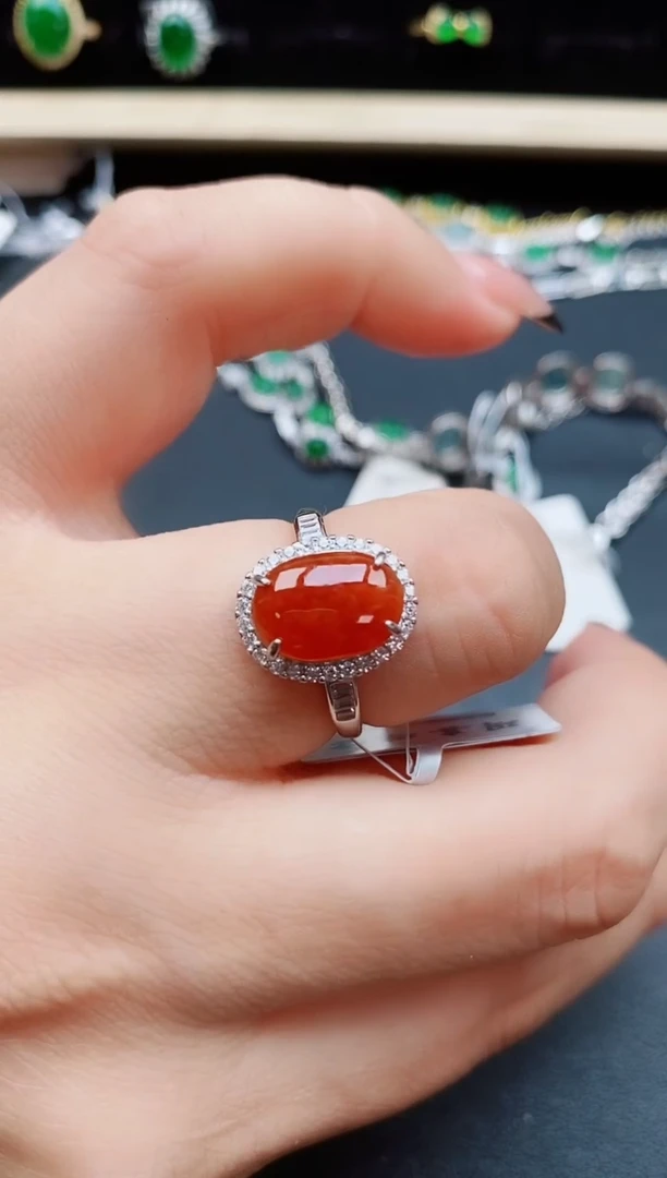 翡翠戒指银S925镶嵌50800