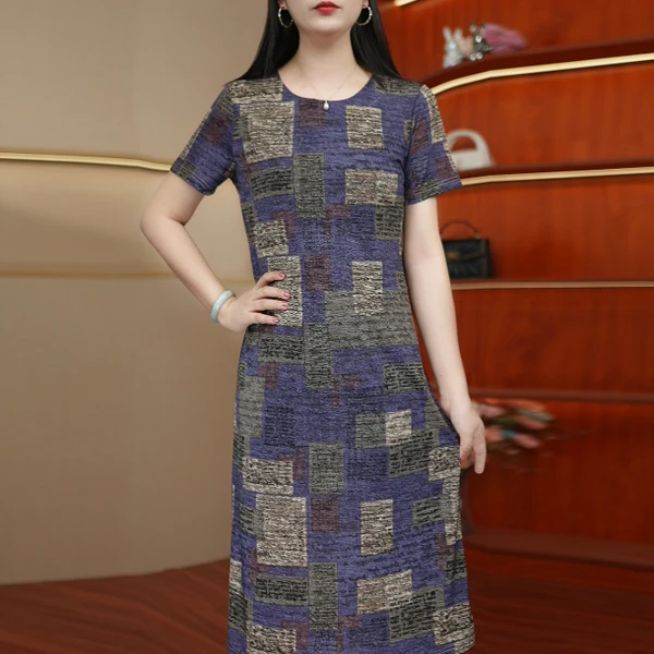 9726-妈妈夏装连衣裙洋气新款高贵气质休闲女长裙子【a7-3-2】