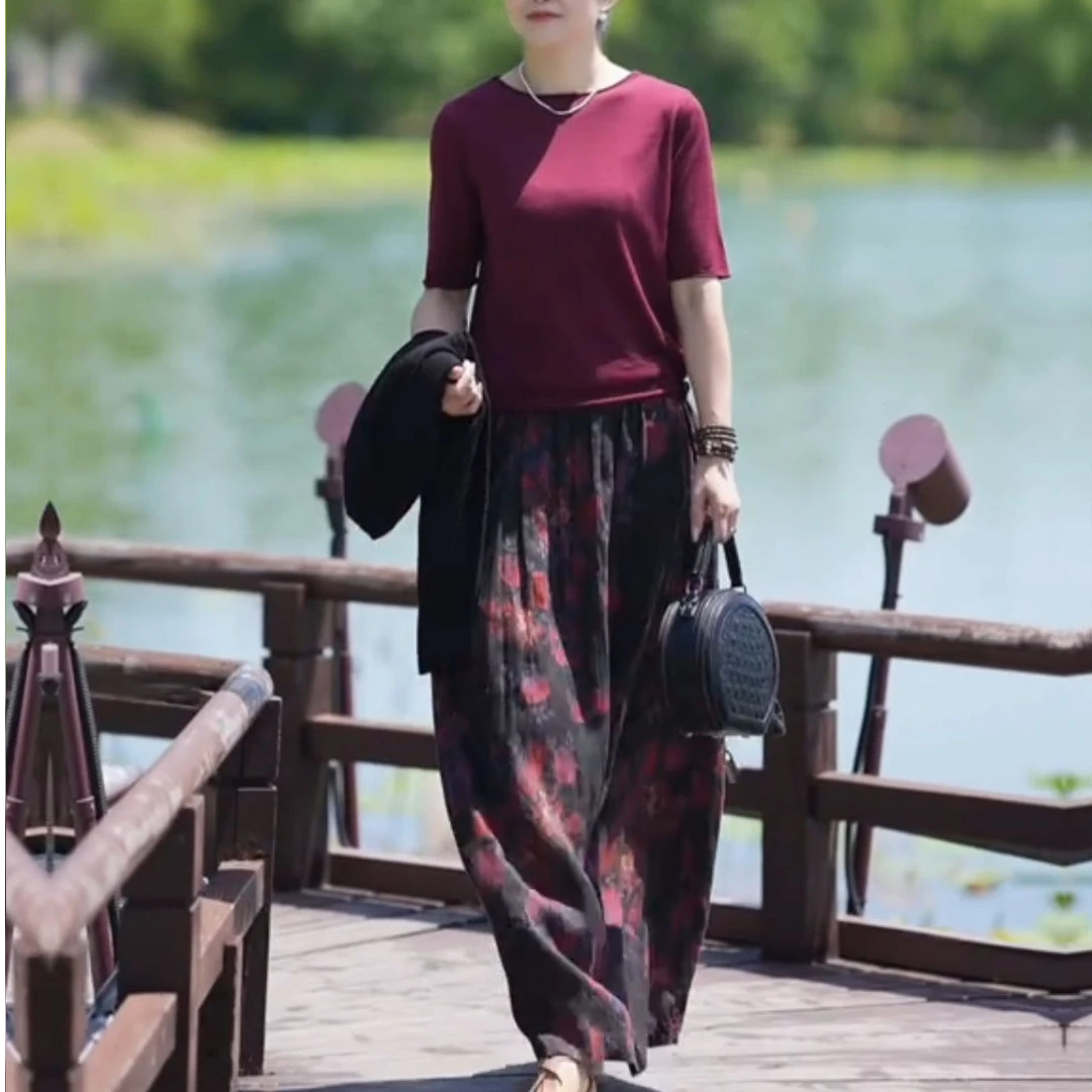 [工厂直销套装]夏季款新中式文艺复古知性上衣碎花半身裙X24+Q82