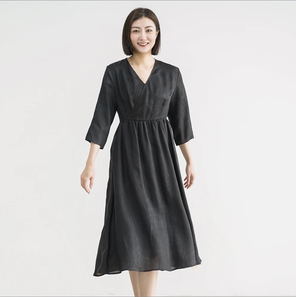 【栖香锦】“孤帆远影碧空尽”设计师款 新中式香云纱 连衣裙