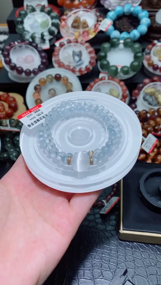 水晶手串银S925镶嵌定制款白拓帕单珠
