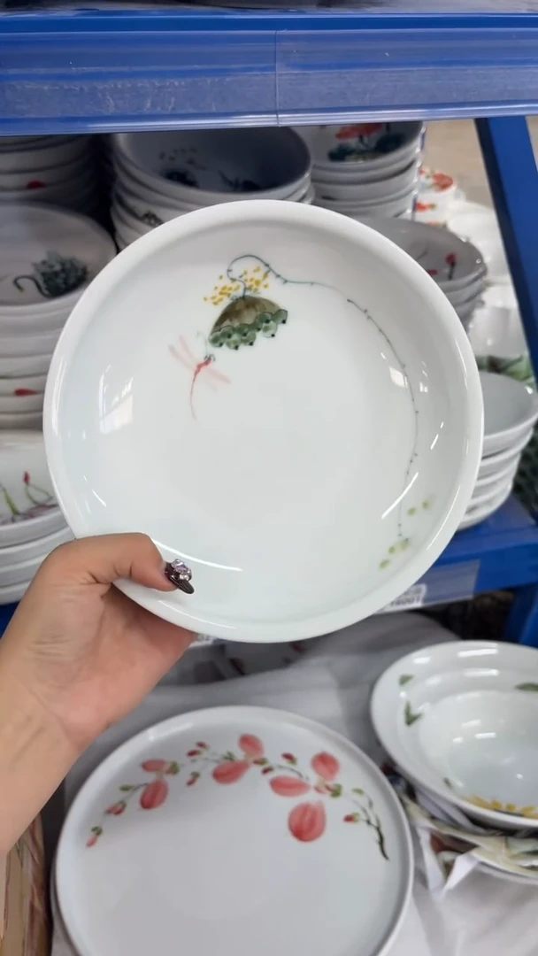 瓷片景德镇陶瓷食品级手绘釉中彩-大月亮盘
