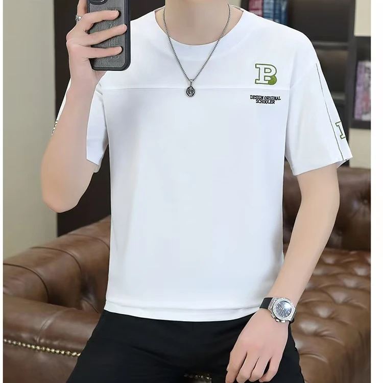 2025新款夏季圆领男士青春字母半袖图案百搭潮流短袖T恤-2403
