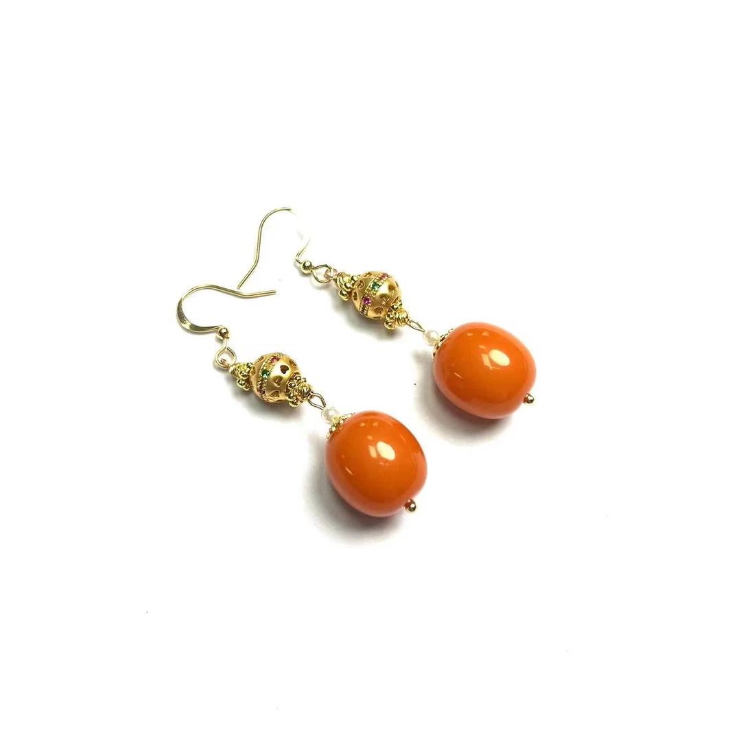 PP060-天然蜜蜡精美耳饰尺寸16*14mm