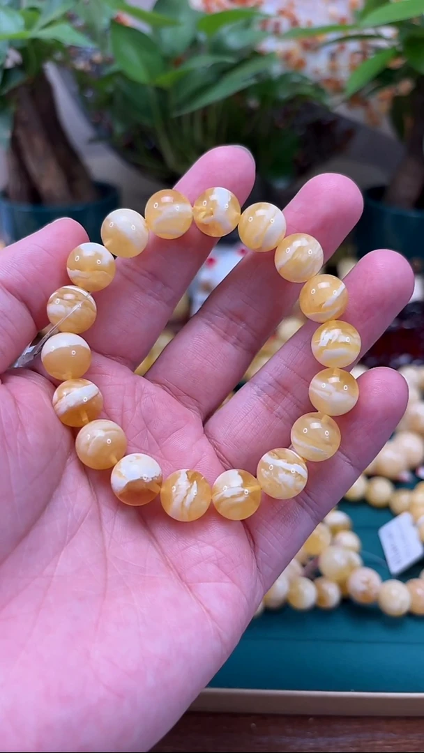 手链蜜蜡未镶嵌p58云端-俄白花蜡 15.53克  11mm