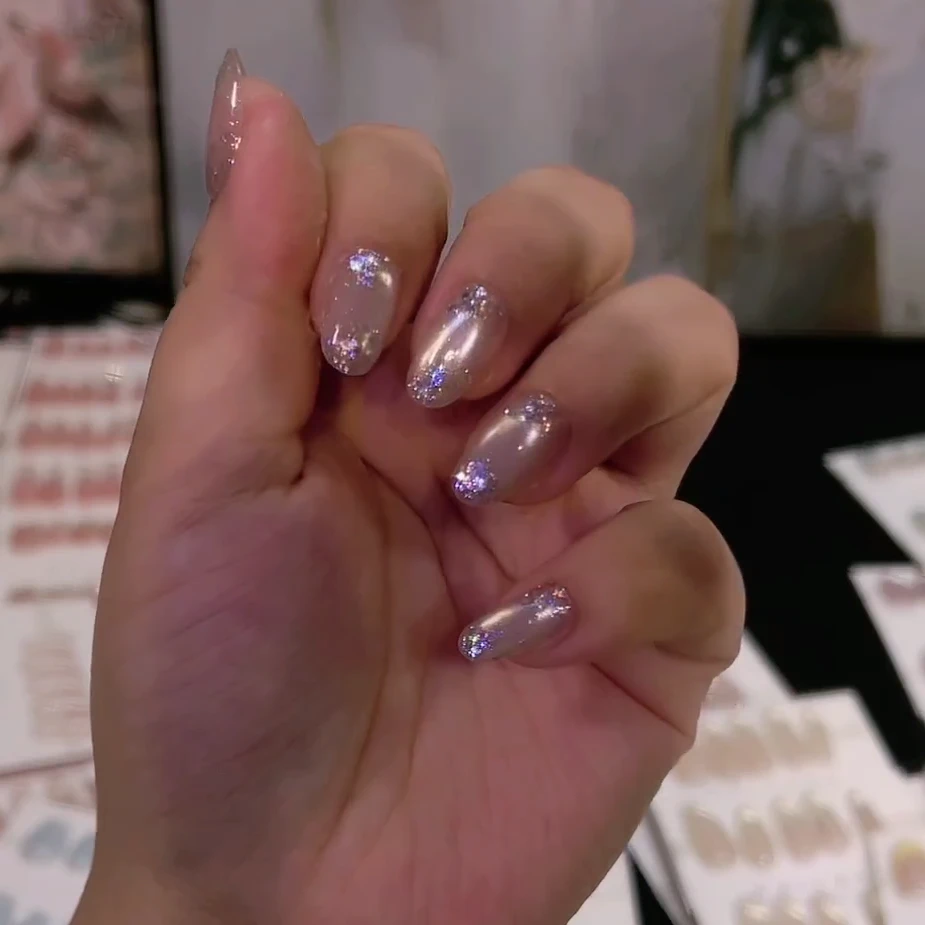 蔻壳儿【冷清秋】追光玻璃珠猫眼纯欲手工穿戴甲可拆卸手指甲美甲