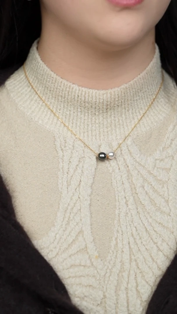 吊坠(赠链)18K金镶嵌海水珍珠大溪地akoya双珠路路通