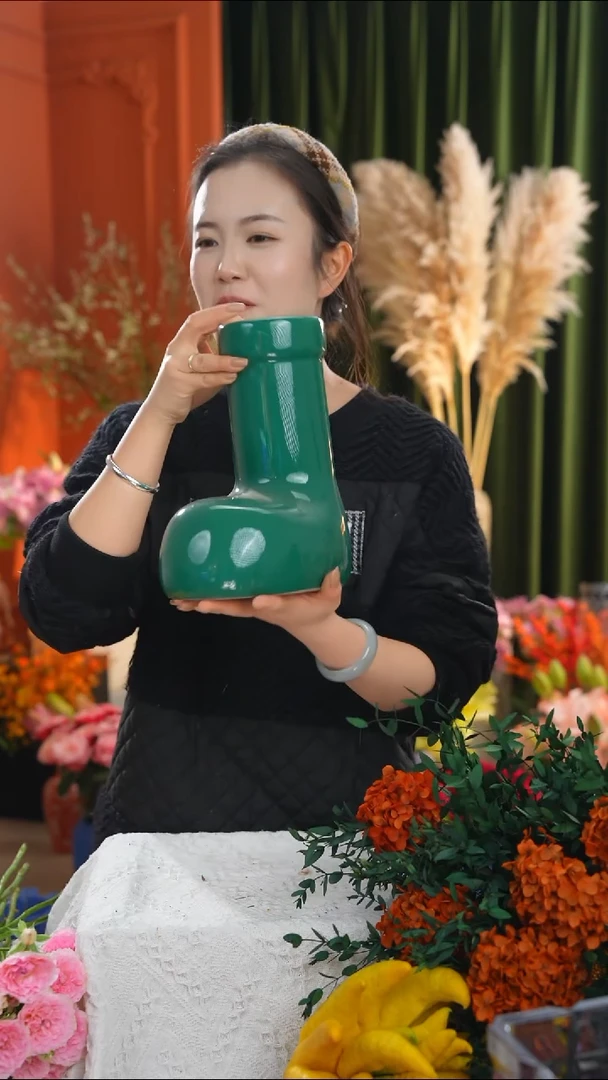 陶瓷花瓶 阿童木靴子 绿色大号