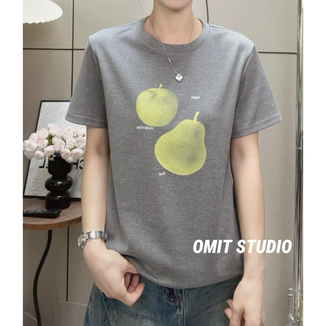 【小香梨】新款正肩弹力棉印花韩版休闲常规版短袖