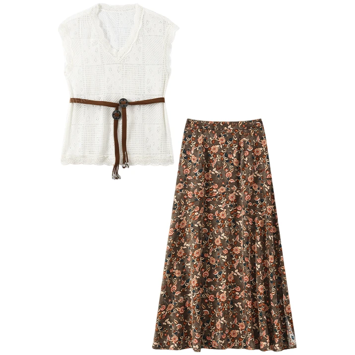 【封后轻奢设计】【热带丛林】显白上衣风情印花半身裙两件套装6753