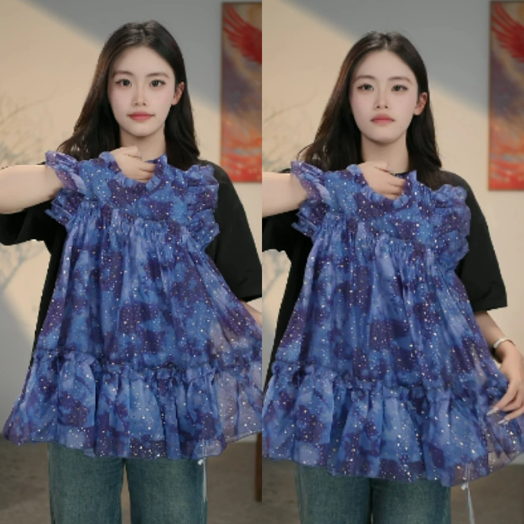 女童夏季宽松显瘦泡泡袖连衣裙碎花重工纯色夏季AYJ250118