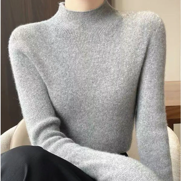 高领修身打底衫女薄款高领紧身显瘦纯色毛衣长袖针织衫