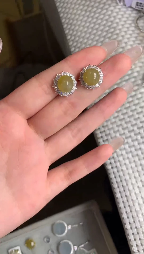 银S925镶嵌戒指翡翠耳饰13