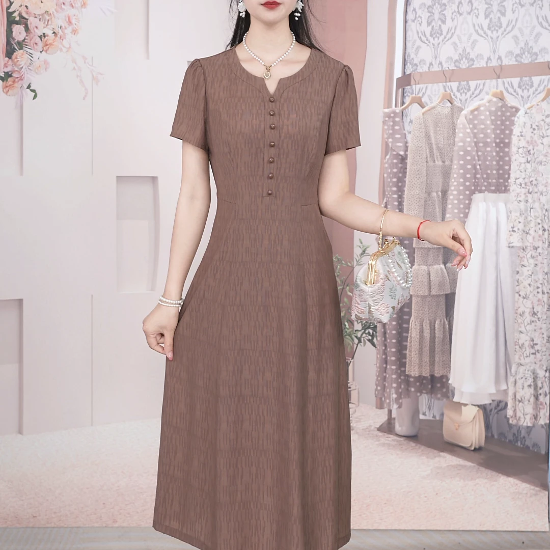 【梦雅衣橱】2025夏季新款气质显瘦新中式复古优雅V领连衣裙
