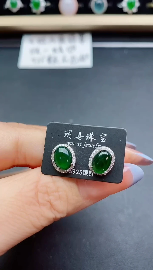 翡翠银S925镶嵌耳饰05800