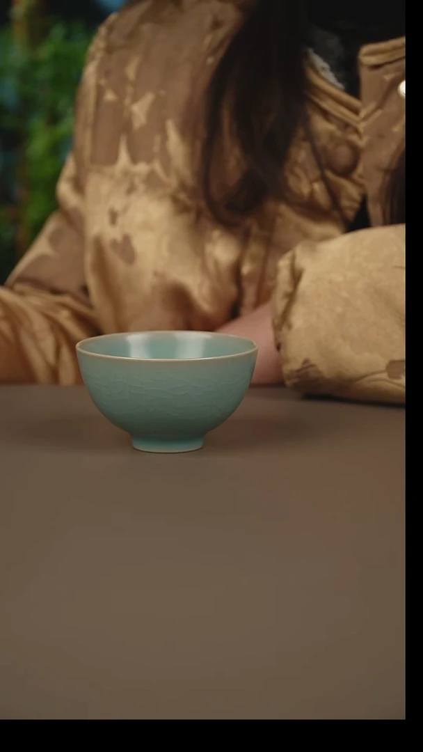 杯仿古天青鸡心杯微暇