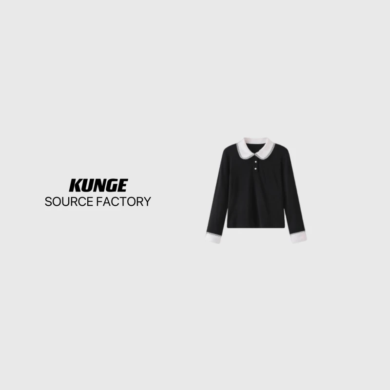 KUNGE-常规女装时尚长袖黑色女上衣-9673