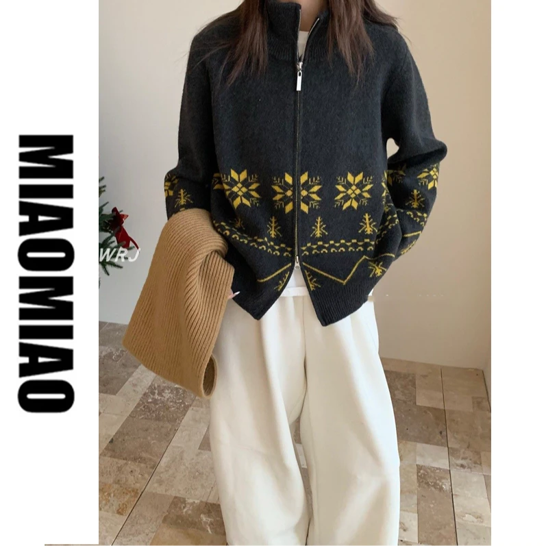 【大码】韩版宽松时尚开衫百搭休闲保暖双拉链毛衣外套A154