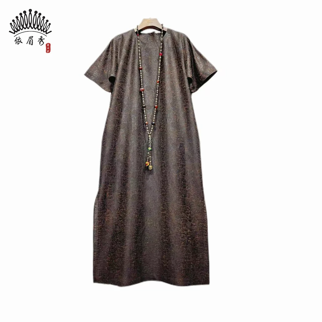 YIMEIXIU/依眉秀 香云纱莨纱三经绞罗袍子连衣裙 63410