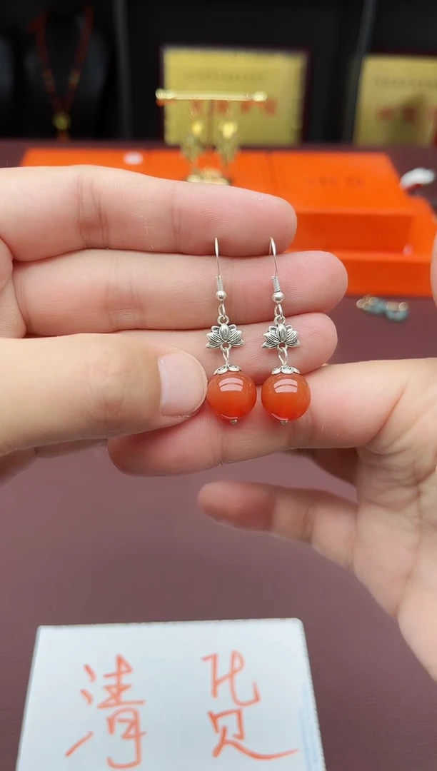 玛瑙/玉髓耳饰银S925镶嵌718000