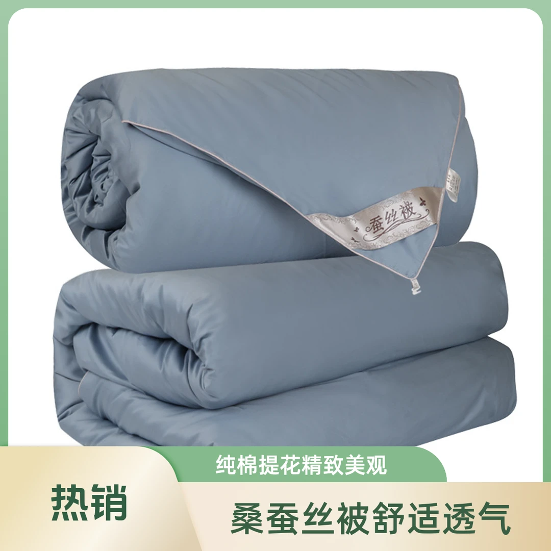 桐乡手工加厚桑蚕丝被提花纯棉春秋被二合一拉链款冬被子母被