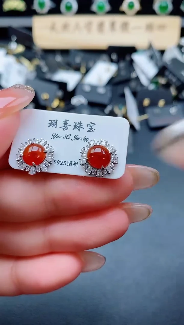 银S925镶嵌翡翠耳饰508