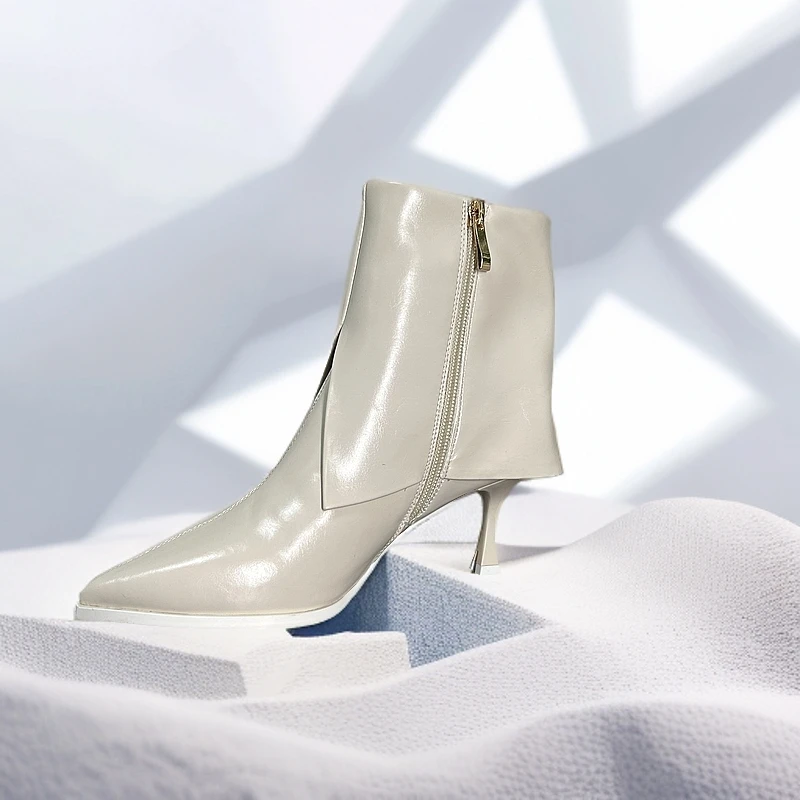 5cm时尚尖头裤管靴女高跟鞋中筒靴酒杯跟时尚瘦瘦鞋气质白色百搭
