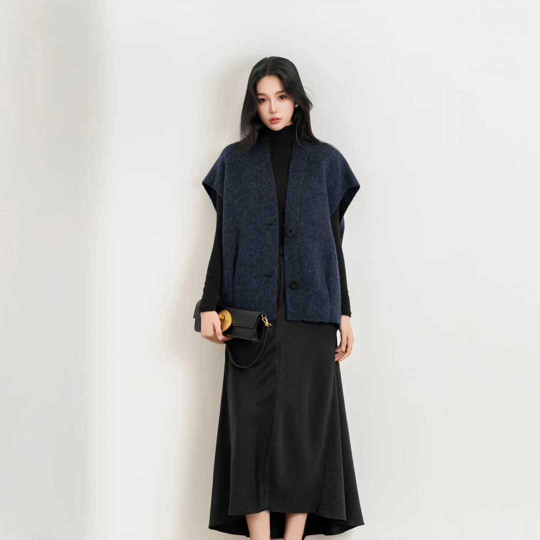 【韩系大牌定制】短款马夹苏力羊驼绒毛呢大衣女秋冬季时尚宽松百搭