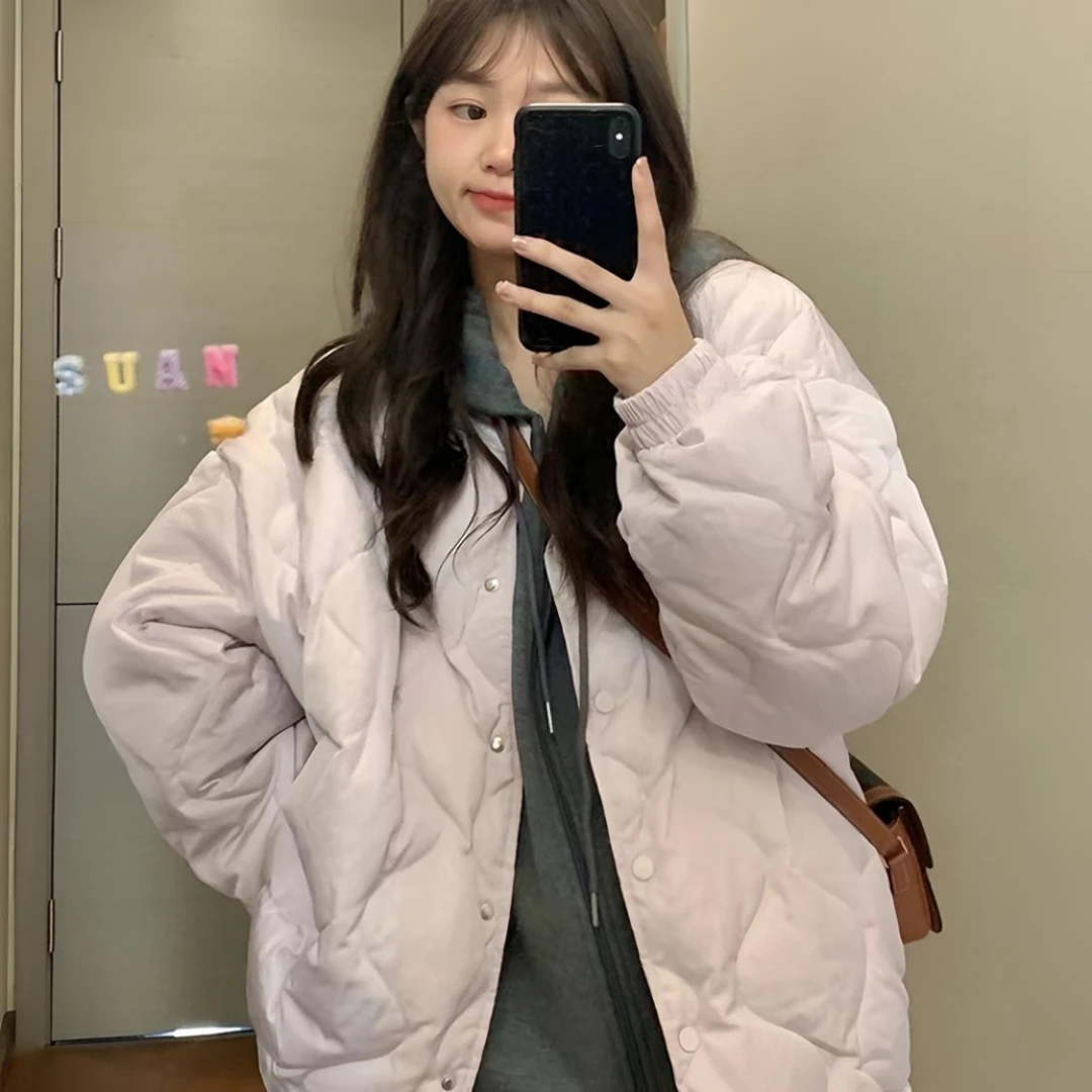 棉服菱形格定格棉服加厚棉衣2024年秋冬新款棉衣学生棉袄宽松