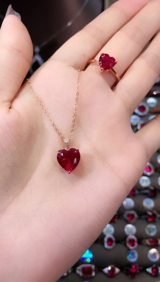 吊坠(赠链)银S925镶嵌红宝石10玫瑰金