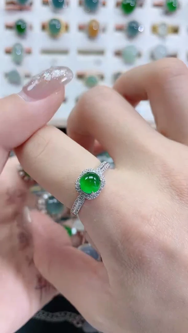 银S925镶嵌戒指翡翠天然翡翠