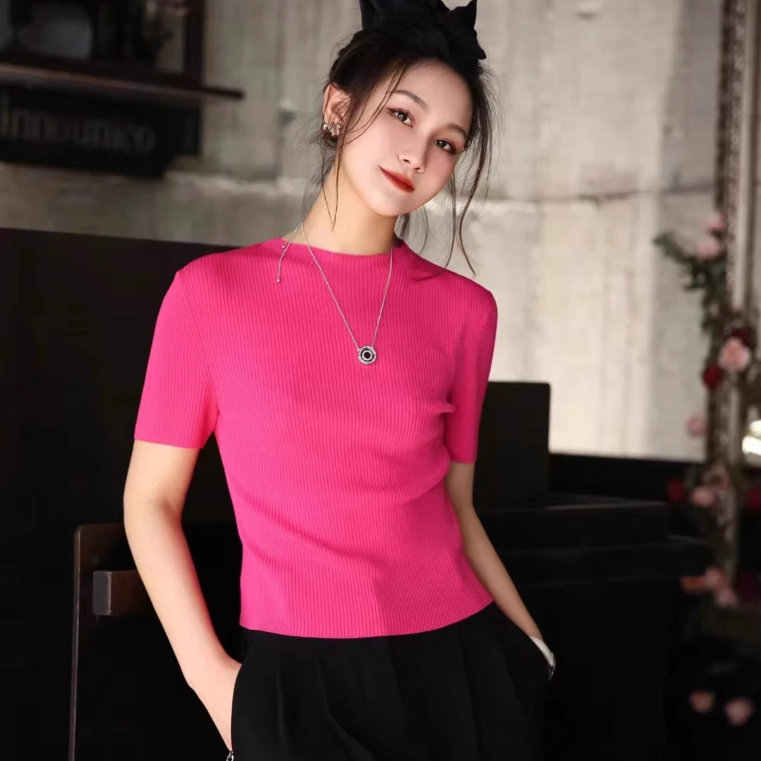 【商场同款】夏季新款显瘦冰丝打底衫针织短袖T恤女5399601