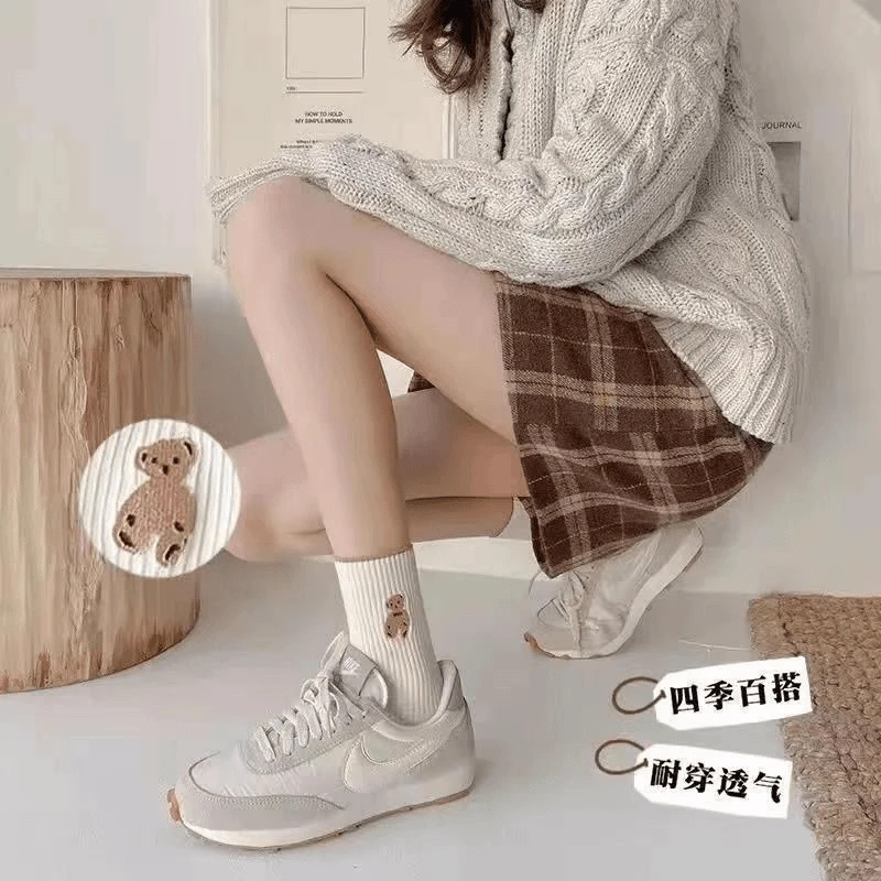 10/5双袜子女春夏季薄款透气中筒袜防臭运动ins弹力复古简约学生