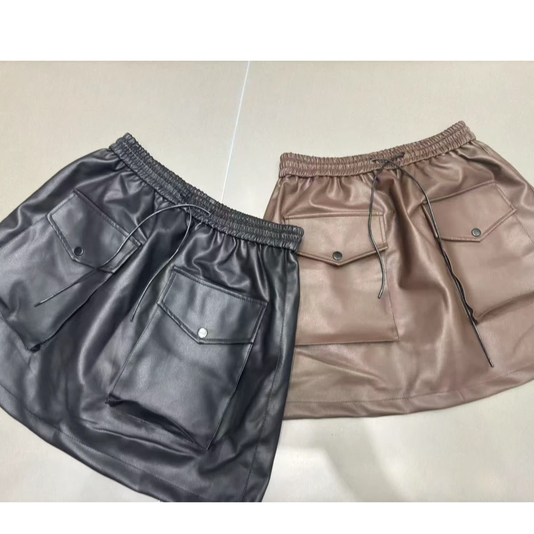 PU高腰A字百搭大码半身裙松紧腰220斤可穿