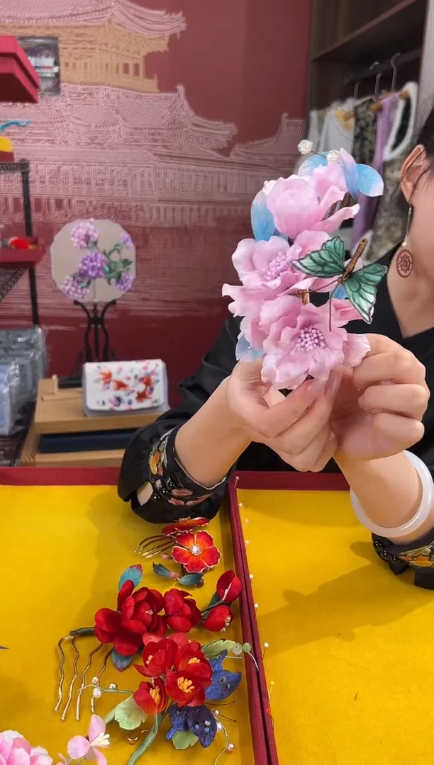 【闪购商品】刺绣 非遗绒花（发饰）