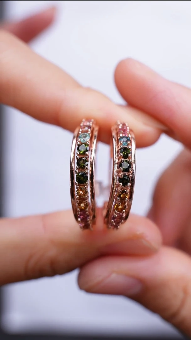 耳饰银S925镶嵌碧玺耳饰