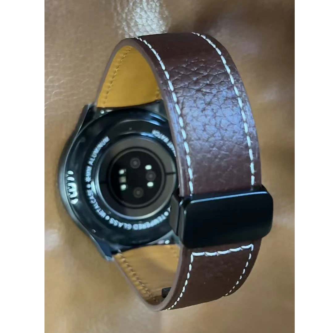 适用华为手表GT5新款磁吸扣watch4pro头层牛皮GT32荔枝纹BUDS表带