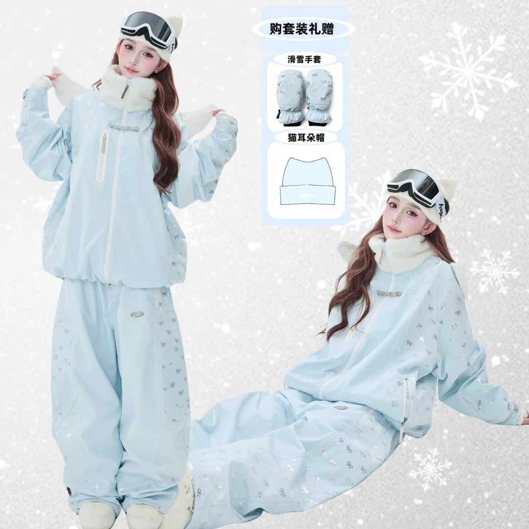 ANANIE新品【闪耀蓝天使】亮片滑雪服3L全压胶加绒防水暖女单双板