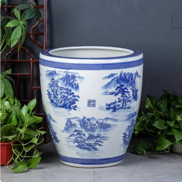 庭院大缸景德镇陶瓷鱼缸水缸养荷花碗莲睡莲盆乌龟缸甲鱼缸加高款