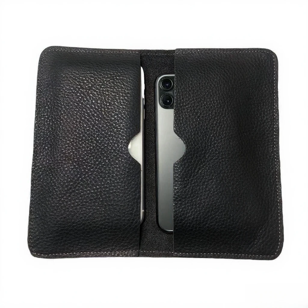 头层牛皮双手机套二合一双手机收纳包两手机保护套多功能钱包卡包