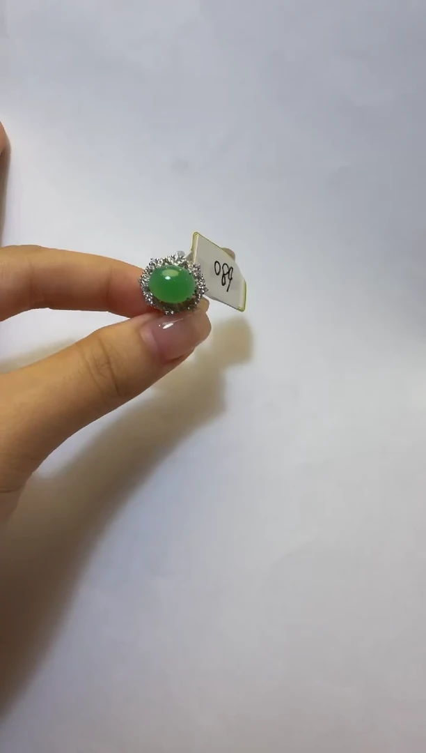银S925镶嵌戒指翡翠925银镶缅甸A货翡翠戒指36