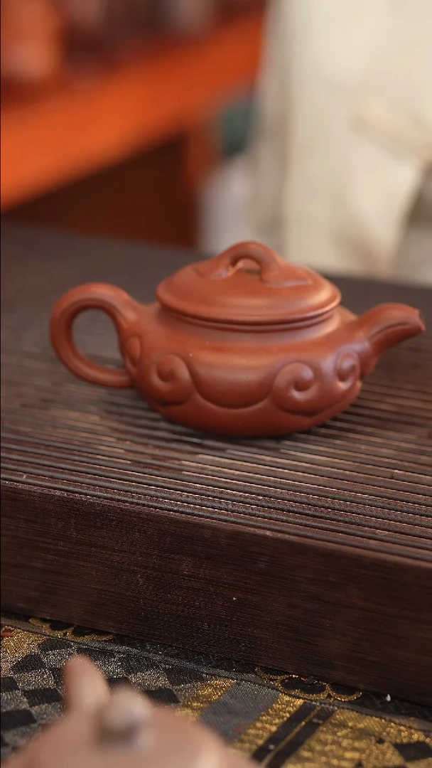茶壶紫砂如意仿古 北红赤铁 半手工 170cc