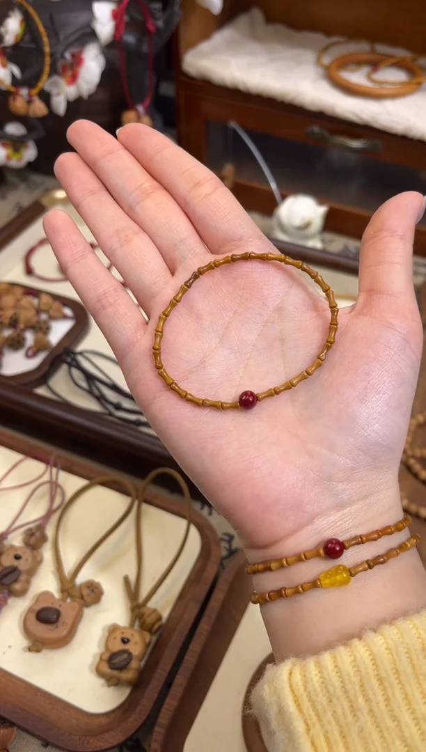 手串桃核【桃缘行】竹节「红色莎莎」桃木桃核辟、挡、驱、护 备注手围