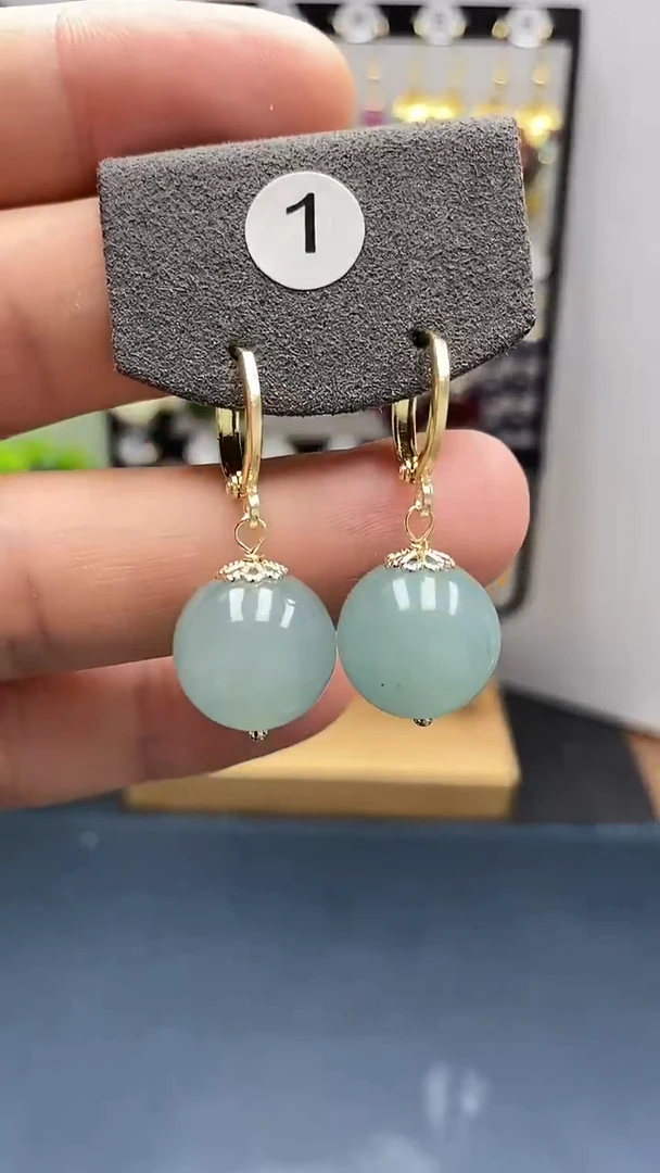 翡翠银S925镀金镶嵌耳饰尺寸14mm耳扣99