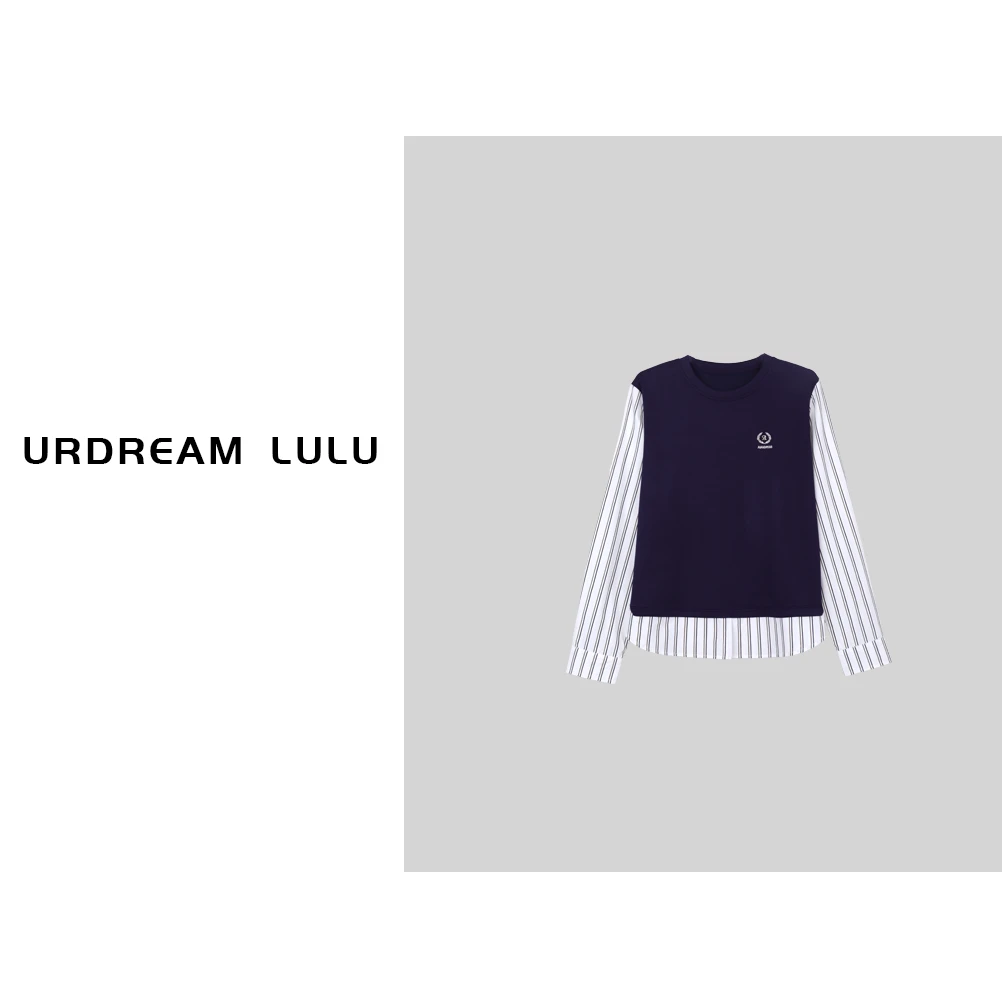 [秋意浓] 莫代尔衬衫袖假两件刺绣上衣女圆领百搭T恤抗起球-P8813