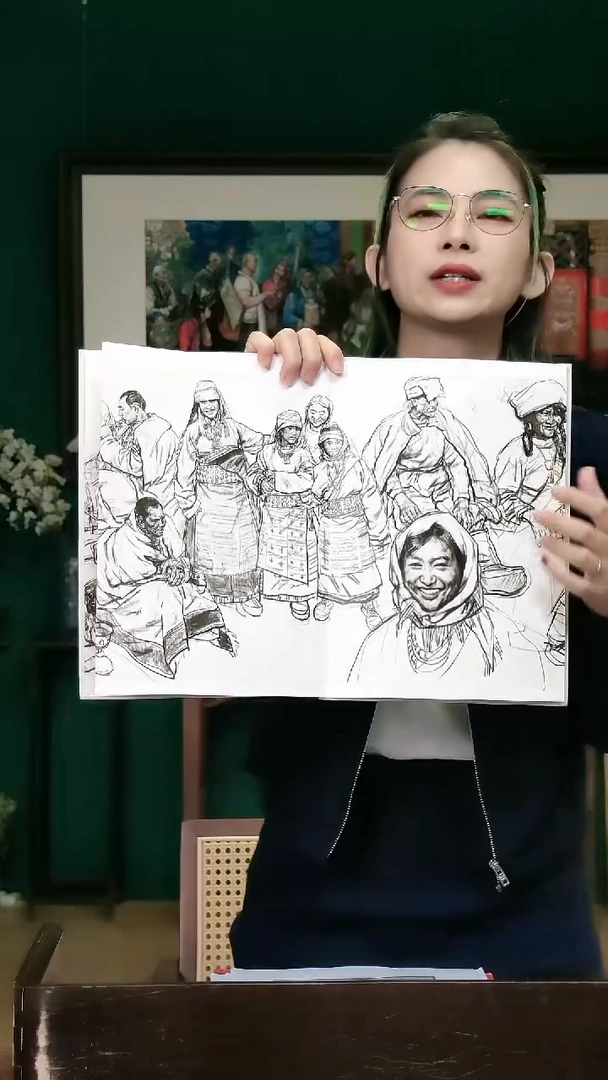 版画史国良《拉萨街头》线稿