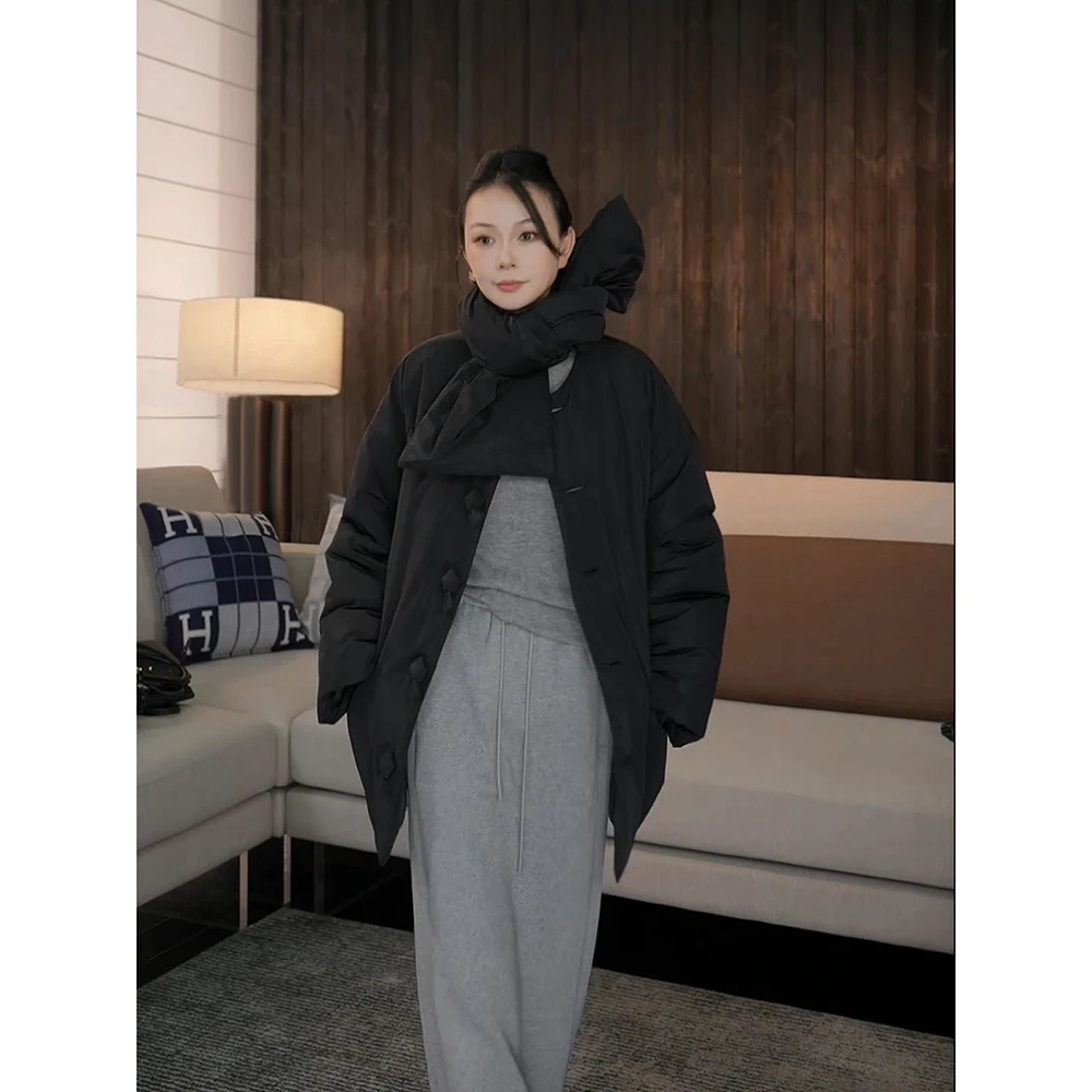 【大纽结】梯形廓形扭结扣大围巾棉服 Z0569