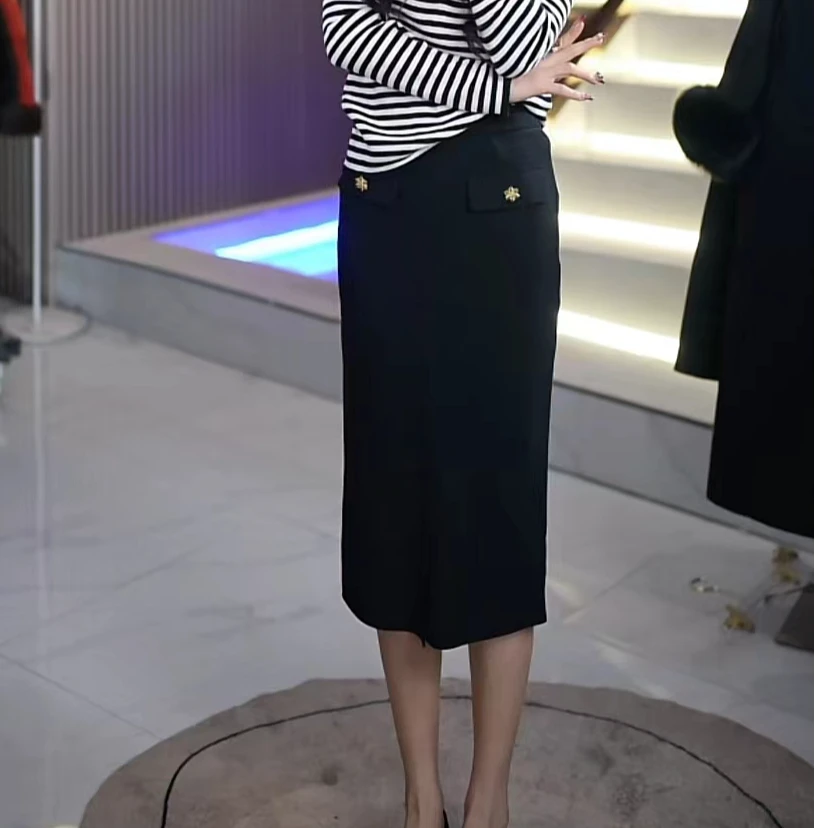 高定质轻奢高腰时尚百搭雪花扣女士包臀一步裙半裙ML22Q996Q