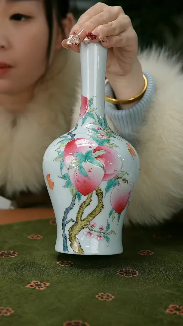 【闪购商品】018陶瓷供应链粉彩桃子蝙蝠画片赏瓶